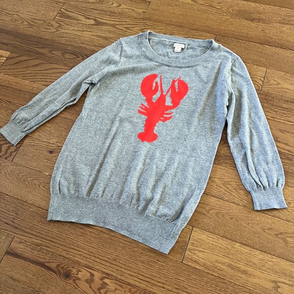 J.Crew Grey Lobster Sweater XS | 100% Cotton Nautical Graphic Pullover - Picture 4 of 6